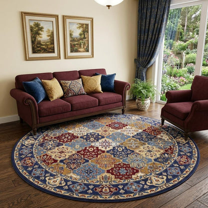 8' Red Round Damask Power Loom Area Rug