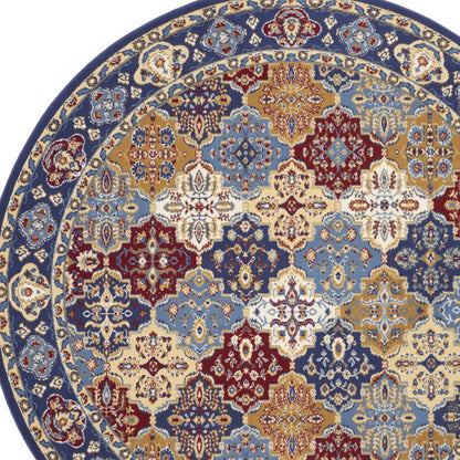 8' Red Round Damask Power Loom Area Rug