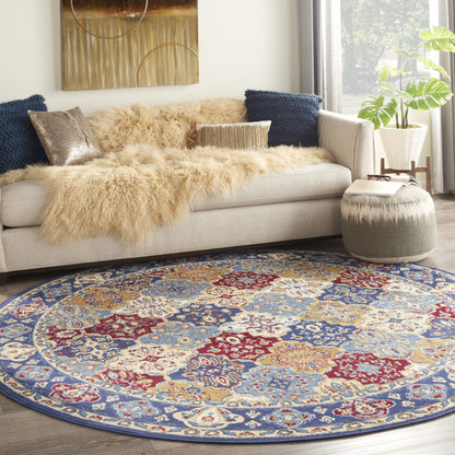 8' Red Round Damask Power Loom Area Rug