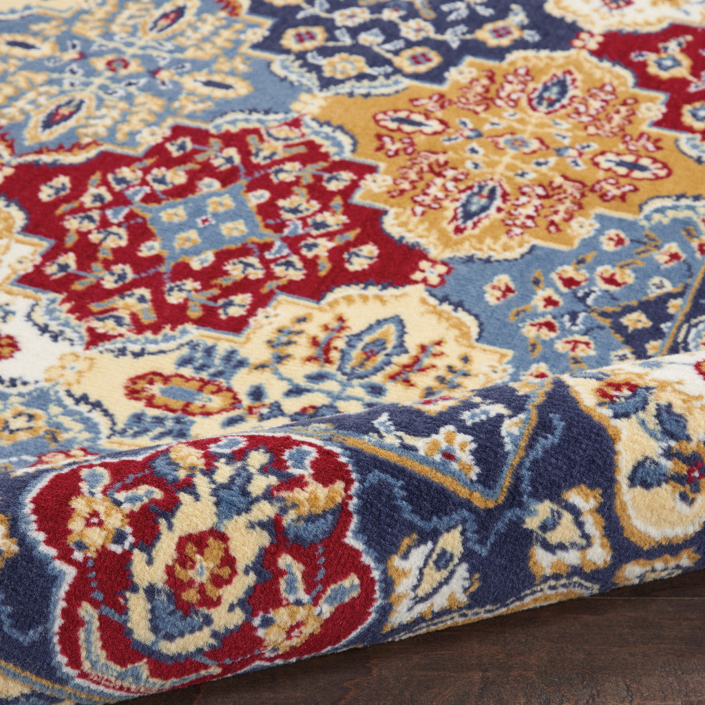 4' X 6' Blue Floral Power Loom Non Skid Area Rug