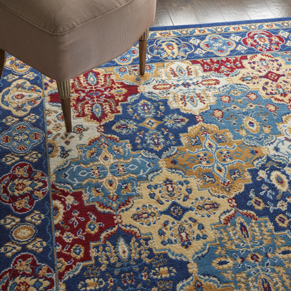 4' X 6' Blue Floral Power Loom Non Skid Area Rug