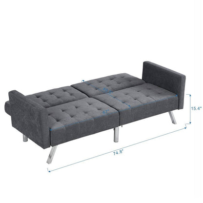 75" Dark Gray Linen Sleeper Sofa With Silver Legs