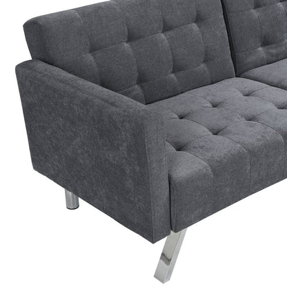 75" Dark Gray Linen Sleeper Sofa With Silver Legs