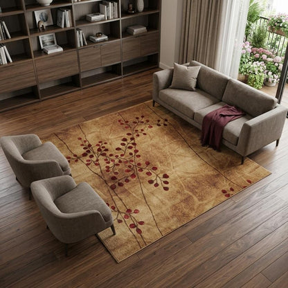 10' X 14' Brown Floral Power Loom Area Rug