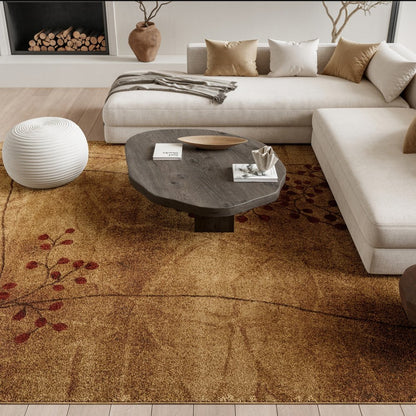 10' X 13' Brown Floral Power Loom Area Rug