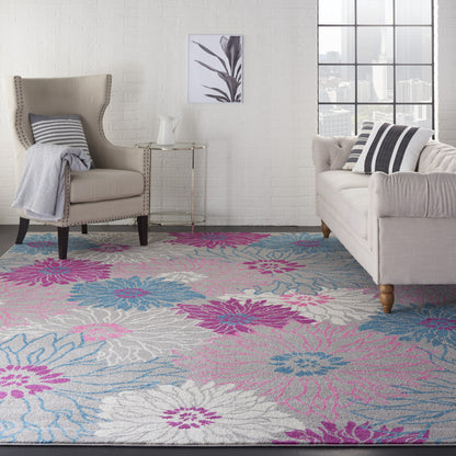 9' X 12' Blue Floral Power Loom Area Rug