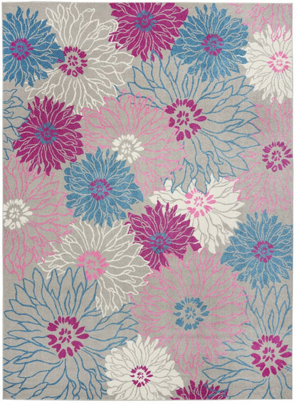 9' X 12' Blue Floral Power Loom Area Rug