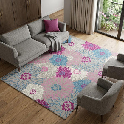 9' X 12' Blue Floral Power Loom Area Rug