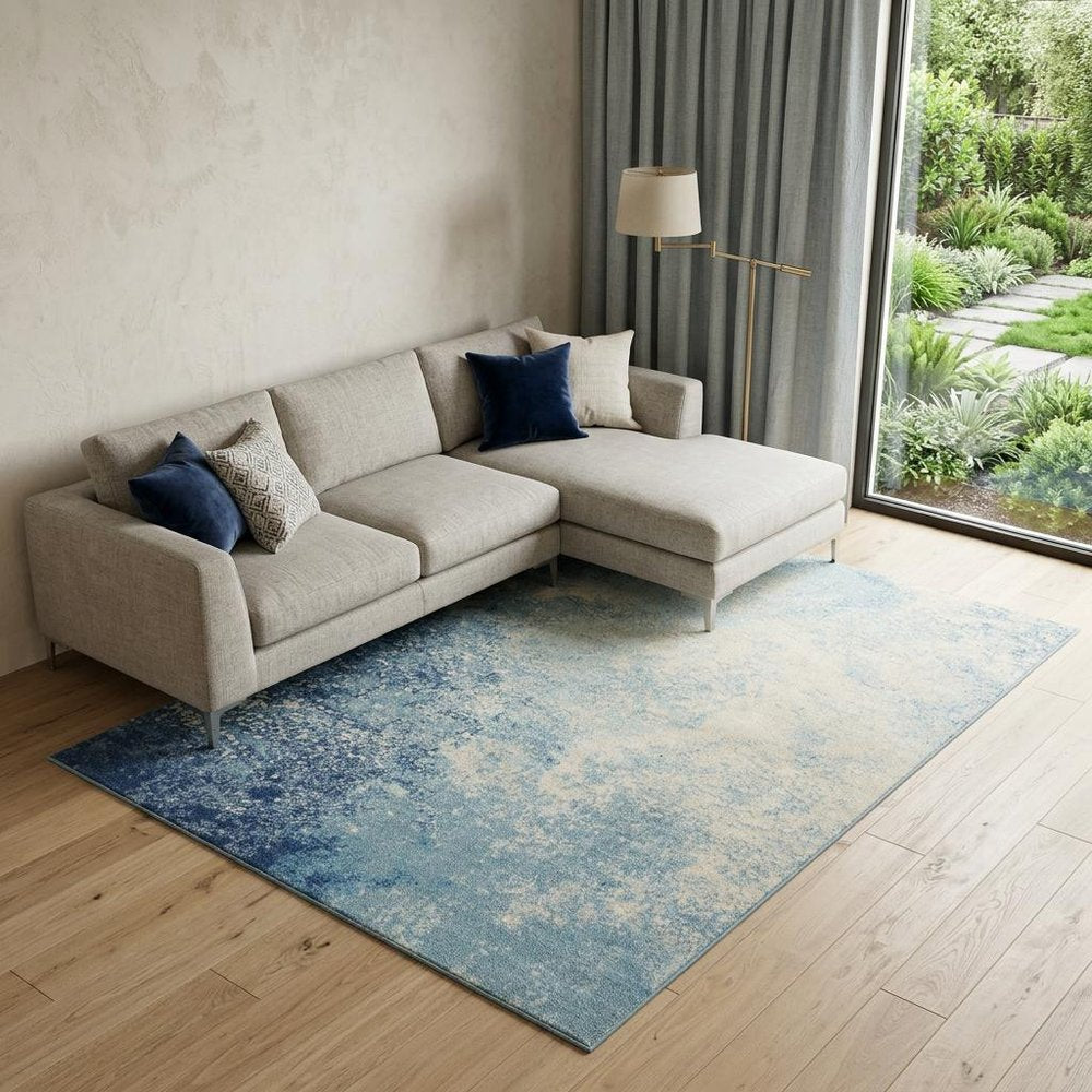 9' X 12' Blue Abstract Power Loom Area Rug