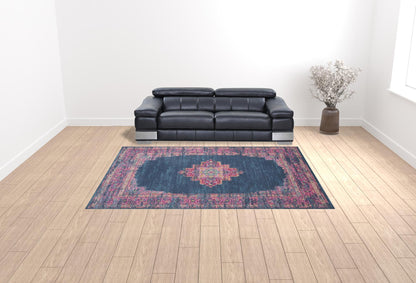 9' X 12' Blue Floral Power Loom Area Rug