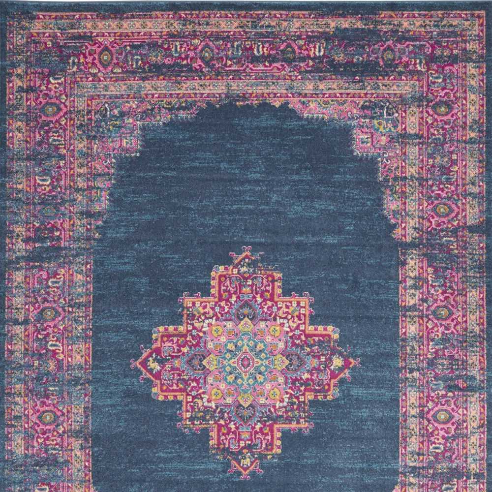 9' X 12' Blue Floral Power Loom Area Rug