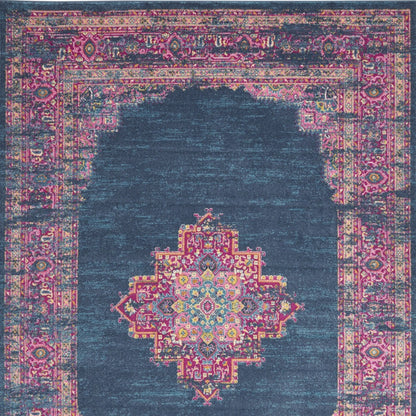 9' X 12' Blue Floral Power Loom Area Rug