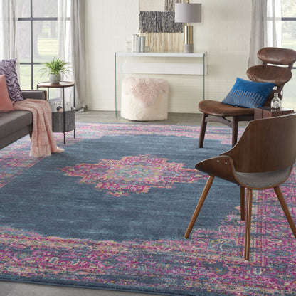 9' X 12' Blue Floral Power Loom Area Rug