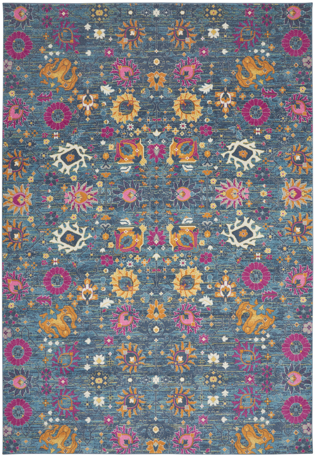 9' X 12' Blue Floral Power Loom Area Rug