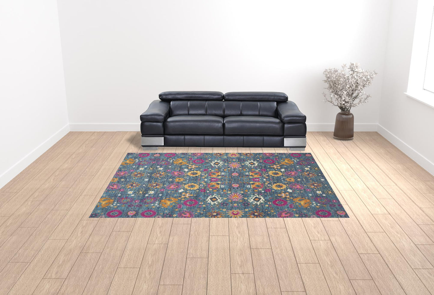 9' X 12' Blue Floral Power Loom Area Rug