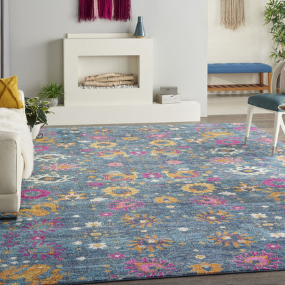 9' X 12' Blue Floral Power Loom Area Rug