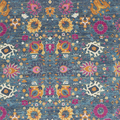 9' X 12' Blue Floral Power Loom Area Rug