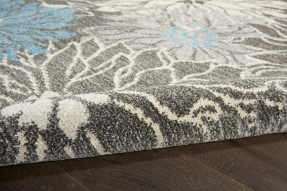 9' X 12' Charcoal Floral Power Loom Area Rug