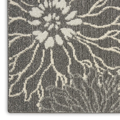 9' X 12' Charcoal Floral Power Loom Area Rug