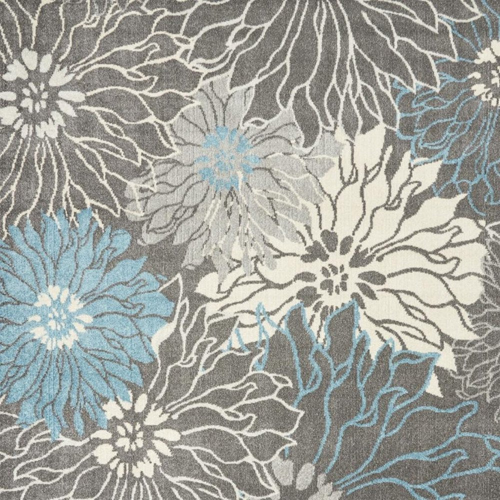 9' X 12' Charcoal Floral Power Loom Area Rug