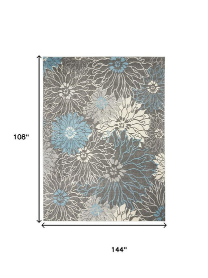 9' X 12' Charcoal Floral Power Loom Area Rug