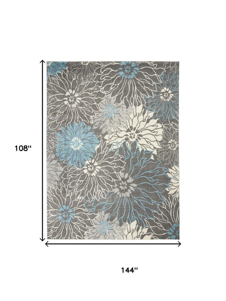 9' X 12' Charcoal Floral Power Loom Area Rug