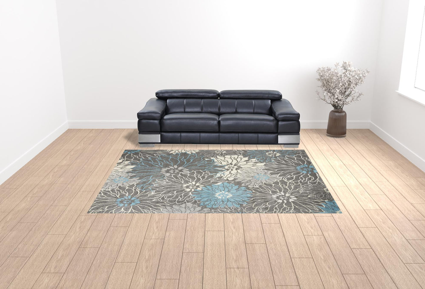 9' X 12' Charcoal Floral Power Loom Area Rug