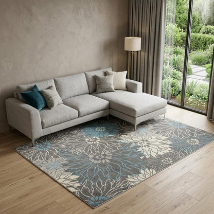 9' X 12' Charcoal Floral Power Loom Area Rug