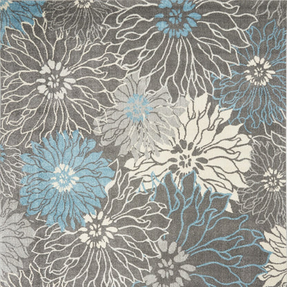 9' X 12' Charcoal Floral Power Loom Area Rug