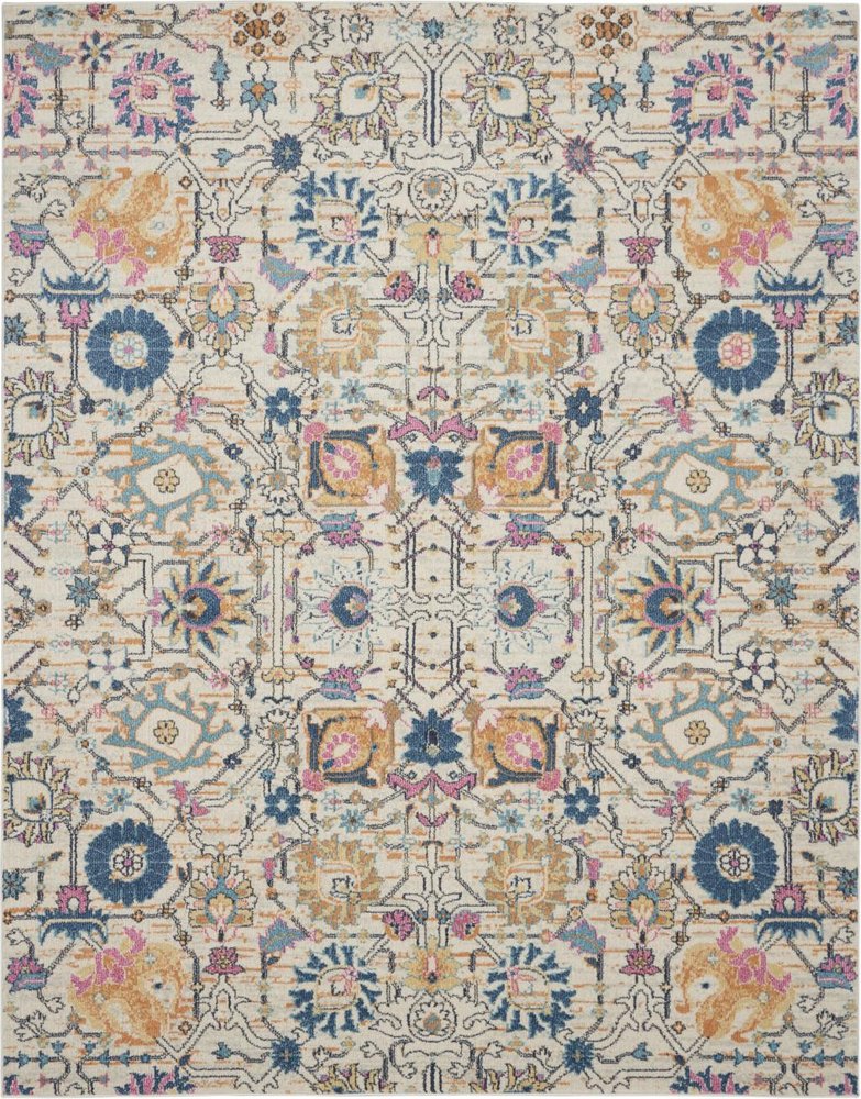 9' X 12' Cream Floral Power Loom Area Rug