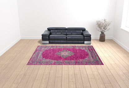 9' X 12' Fuchsia Floral Power Loom Area Rug