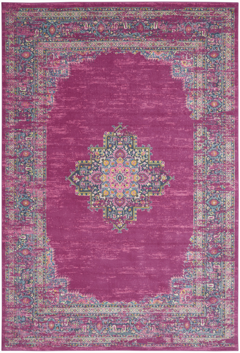 9' X 12' Fuchsia Floral Power Loom Area Rug