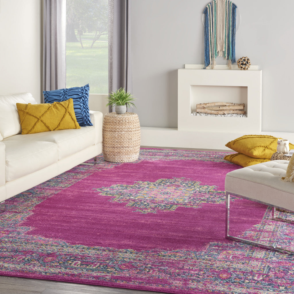 9' X 12' Fuchsia Floral Power Loom Area Rug