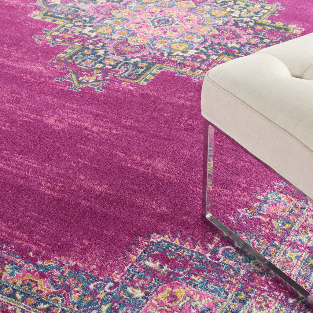 9' X 12' Fuchsia Floral Power Loom Area Rug