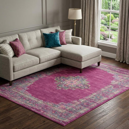 9' X 12' Fuchsia Floral Power Loom Area Rug