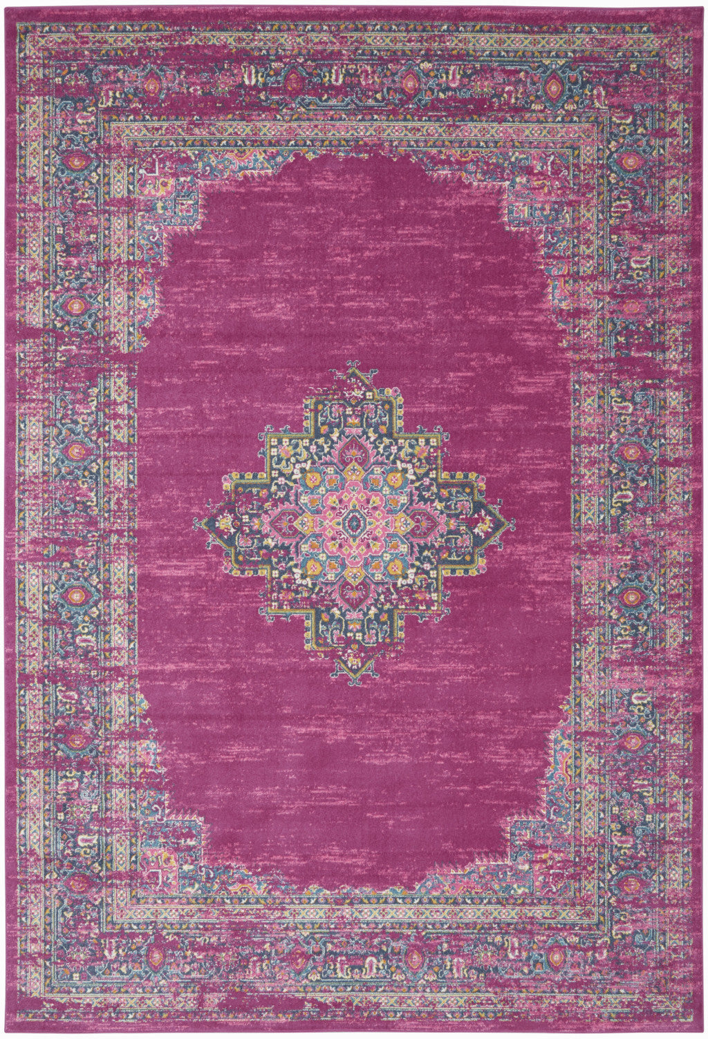 9' X 12' Fuchsia Floral Power Loom Area Rug