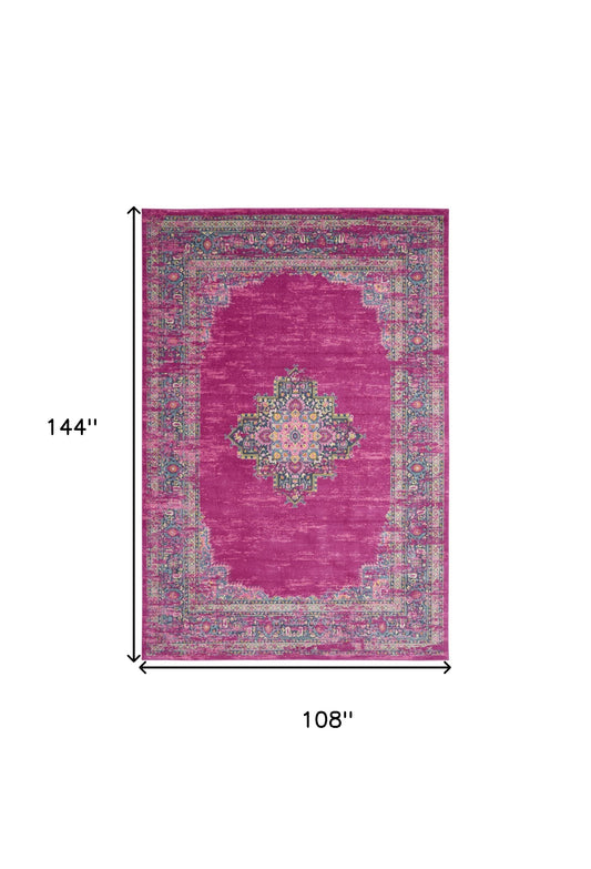 9' X 12' Fuchsia Floral Power Loom Area Rug