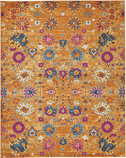 9' X 12' Gold Floral Power Loom Area Rug