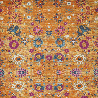 9' X 12' Gold Floral Power Loom Area Rug