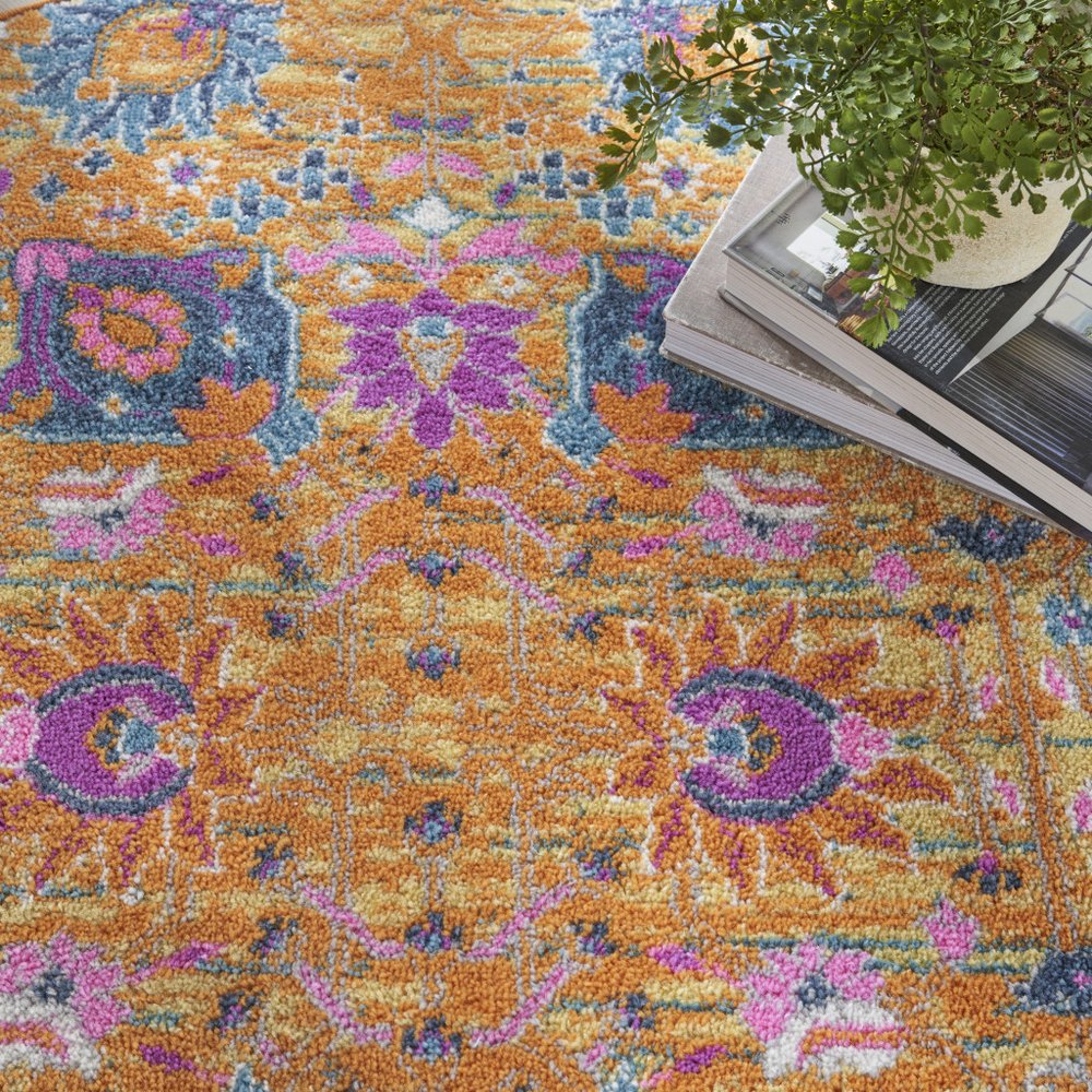 9' X 12' Gold Floral Power Loom Area Rug