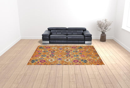 9' X 12' Gold Floral Power Loom Area Rug