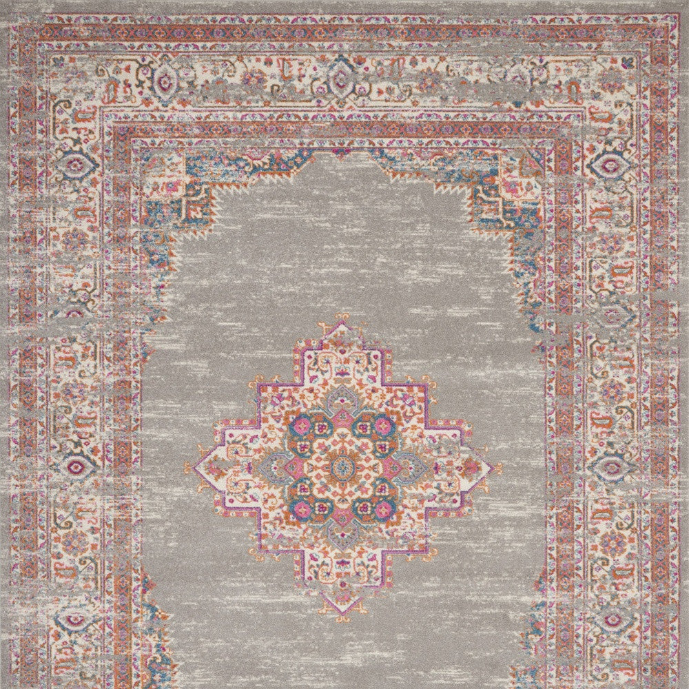 9' X 12' Gray Floral Power Loom Area Rug