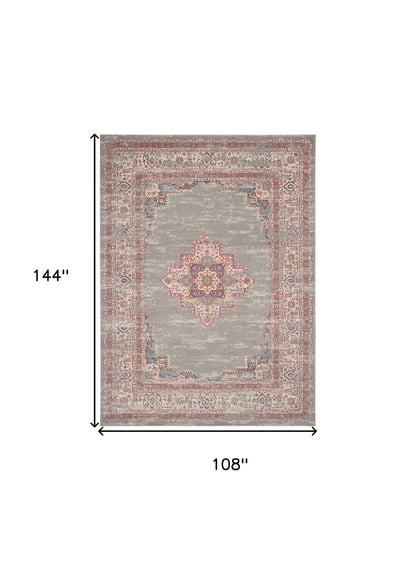 9' X 12' Gray Floral Power Loom Area Rug