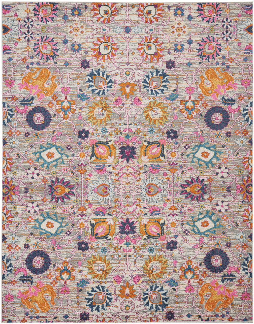 9' X 12' Gray Floral Power Loom Area Rug