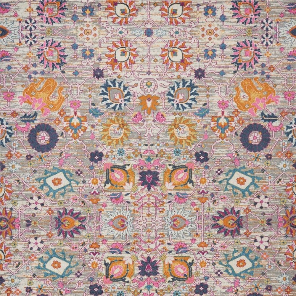 9' X 12' Gray Floral Power Loom Area Rug