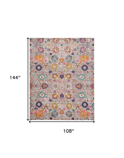 9' X 12' Gray Floral Power Loom Area Rug