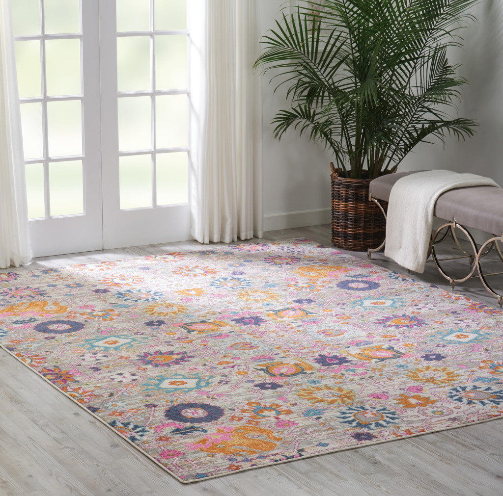 9' X 12' Gray Floral Power Loom Area Rug