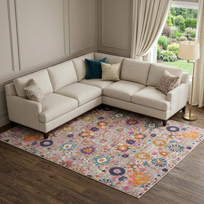 9' X 12' Gray Floral Power Loom Area Rug