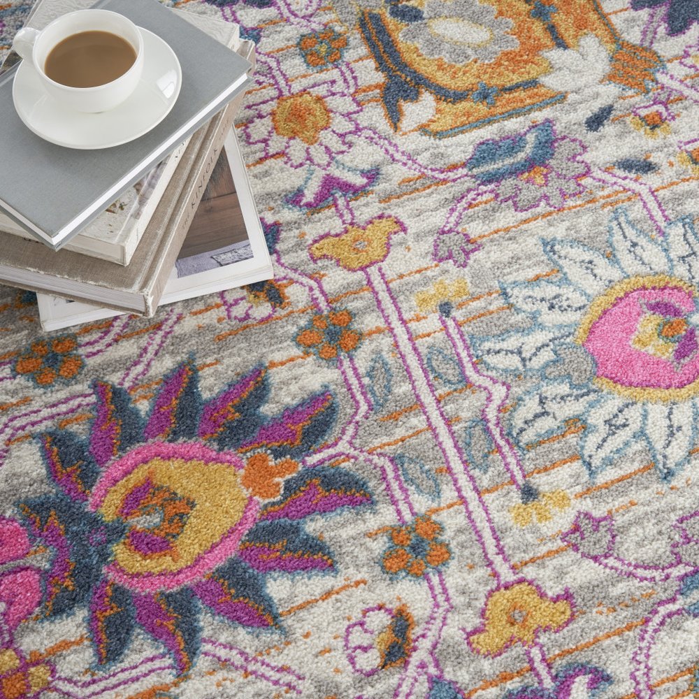9' X 12' Gray Floral Power Loom Area Rug