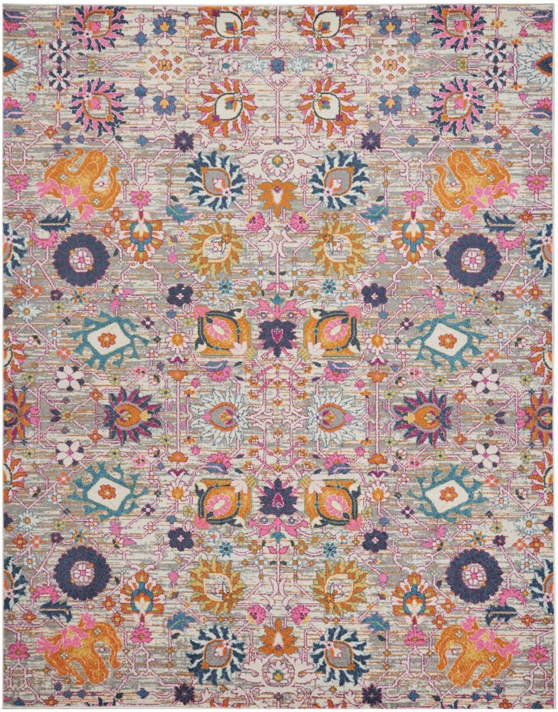 9' X 12' Gray Floral Power Loom Area Rug